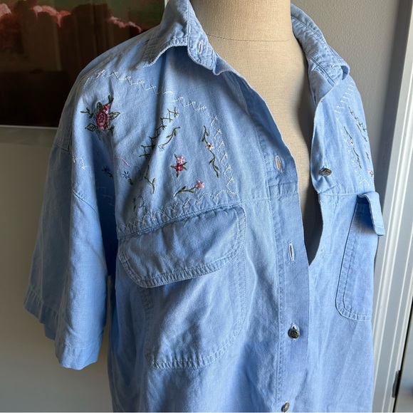 Vintage Embroidered Denim Shirt M Cottagecore Western Garden Grandma Core - Picture 2 of 8